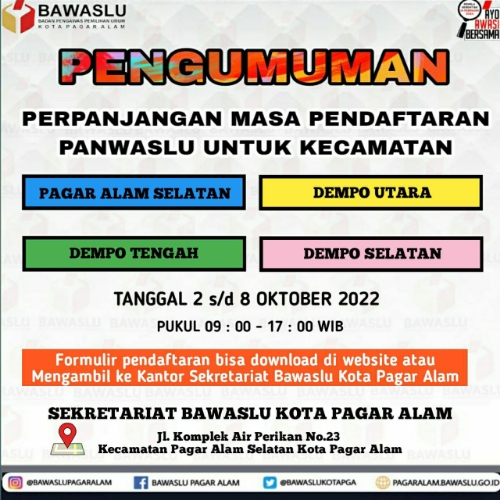 PERPANJANGAN MASA PENDAFTARAN UNTUK 4 KECAMATAN