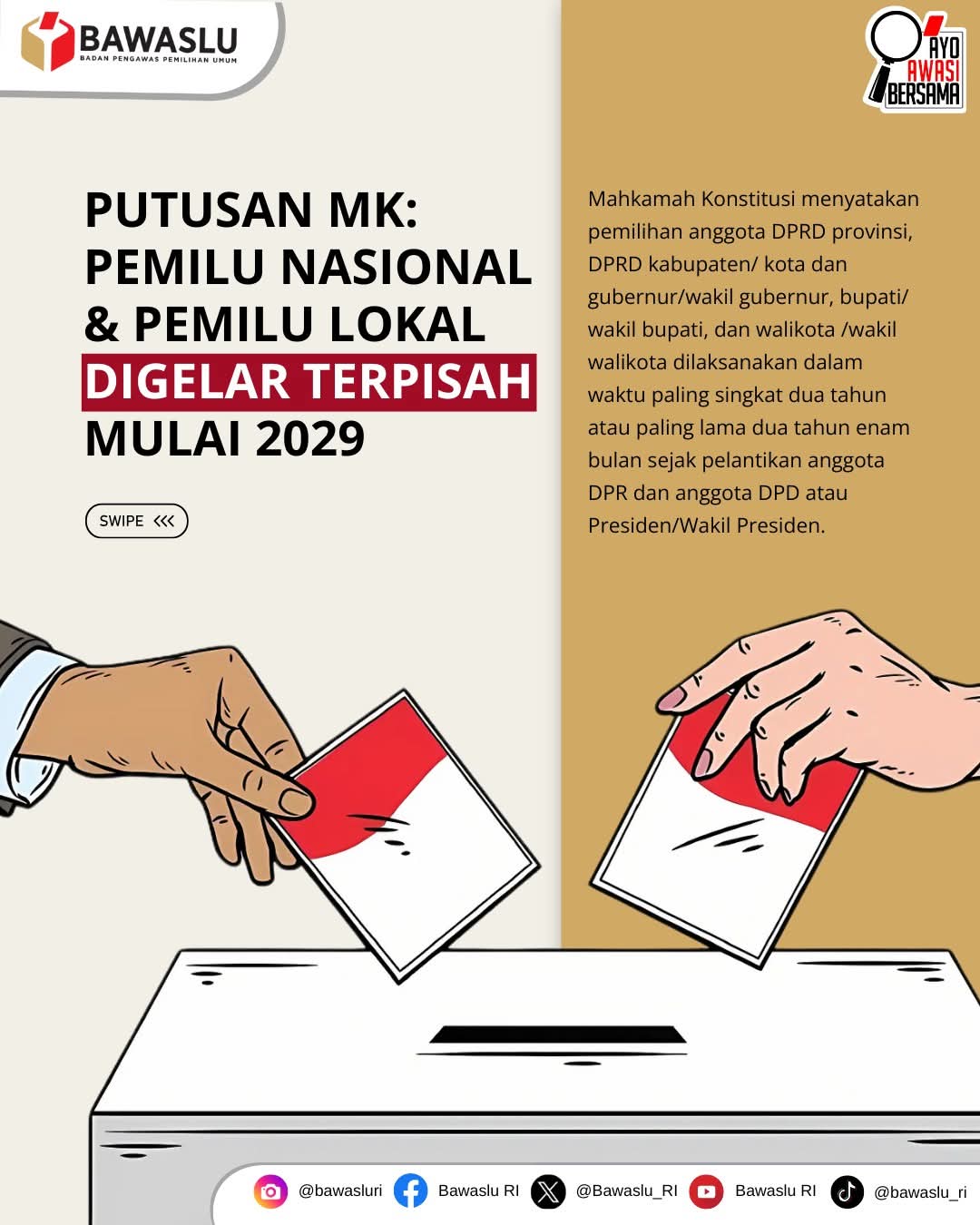 Mahkamah Konstitusi pada Kamis (26/6/2025) telah membacakan putusan Mahkamah Konstitusi Nomor: 135/PUU-XXII/2024 tentang pemisahan pemilu nasional dan pemilu lokal.  Penasaran ngga sih, bagaimana mekanisme pemisahannya dan apa pertimbangan MK memutus hal tersebut?  Yuk, kita bahas melalui postingan berikut, Sahabat 😉